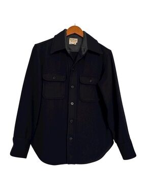 Vintage Fox Knapp SportswearMen’s Shirt Jacket Black Small Retro Wool Outdoor